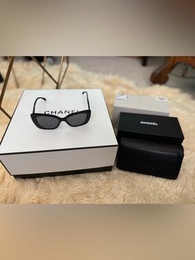 CHANEL Black Square Cat Eye Sunglasses